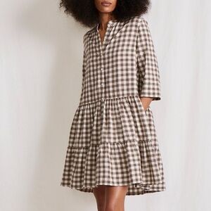 APIECE APART Brown Gingham Tiered Dress, size M